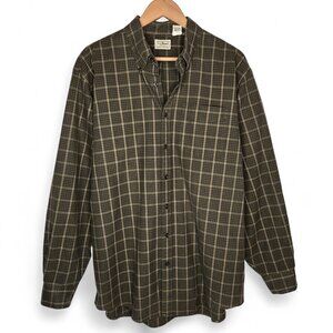 L.L. Bean Brown Box Check Plaid Flannel Shirt Men's Weighty Button Down L Tall